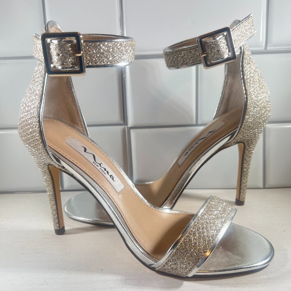 Nina Brushed Gold Stilettos Size 5.5